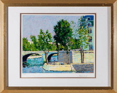 ANDRE BARDET, Ile de le cite, signed serigraph: French born Andre Bardet (1909-2006) was captivated by art from the time he was a child. For many years, because of his professional obligations, he rarely painted and produced very little work.