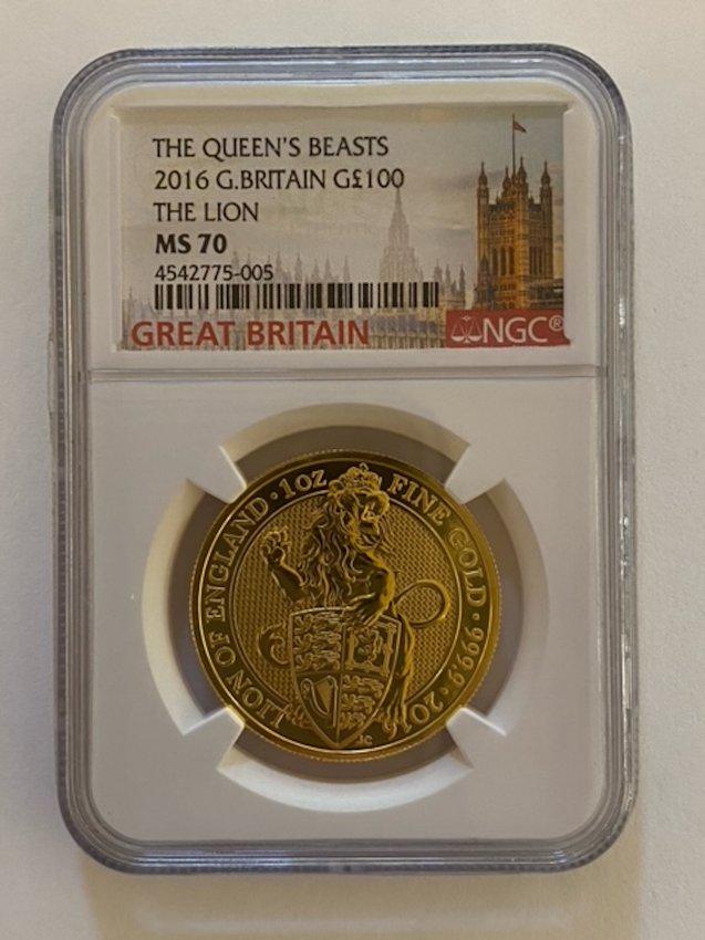 2016 QUEEN'S BEAST LION OF ENGLAND GOLD COIN PERFECT MS70 NGC (1 of 4)