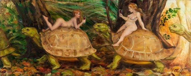 VICKI CHELF, Slow Down - Enjoy the Day, overpaint on canvas