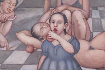 TEGI BARSEGIAN: Girl in blue, oil on canvas