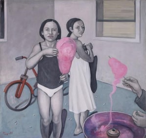 TEGI BARSEGIAN: COTTON CANDY MAKER, oil on canvas