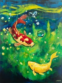 EUNJOO CHO, Koifish, acrylic overpaint on canvas