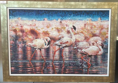 LUCA MANCINI, FLAMINGOS, oil on canvas