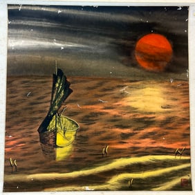 Chinese Boat Monoprint Signed bottom Right