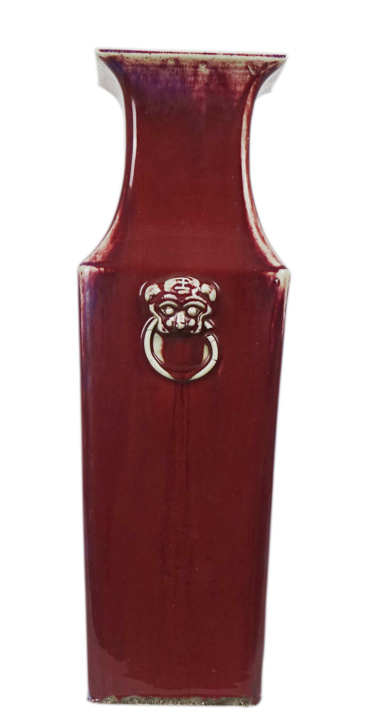 Antique Chinese Ox blood vase Height: 21.5 in,: Antique Chinese Ox blood vase Height: 21.5 in, Width: 8 in, Length: 7 in, Base Width: 6 in