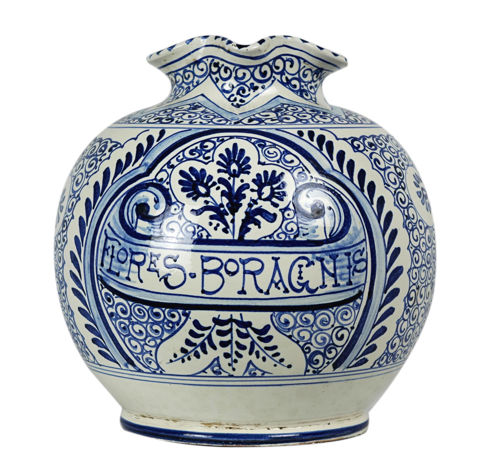 European porcelain vase: European porcelain vase, blue and white Height: 10 in, Width: 11.5 in, Length: 10 in, Base Width: 6.5 in