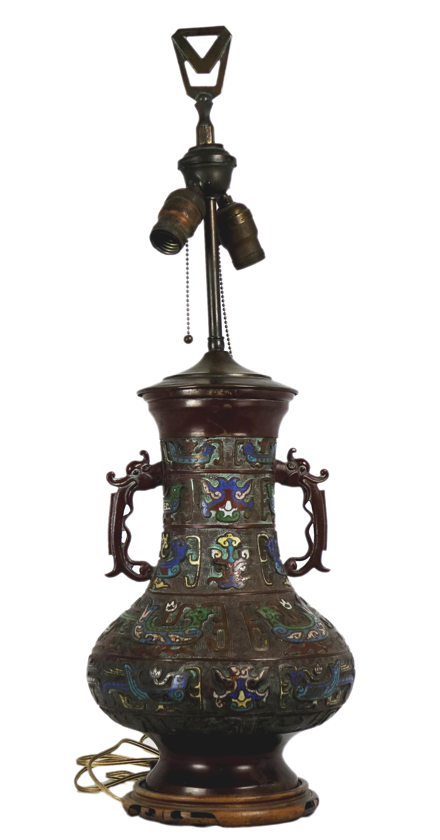 Chinese cloisonné bronze lamp (1 of 7)