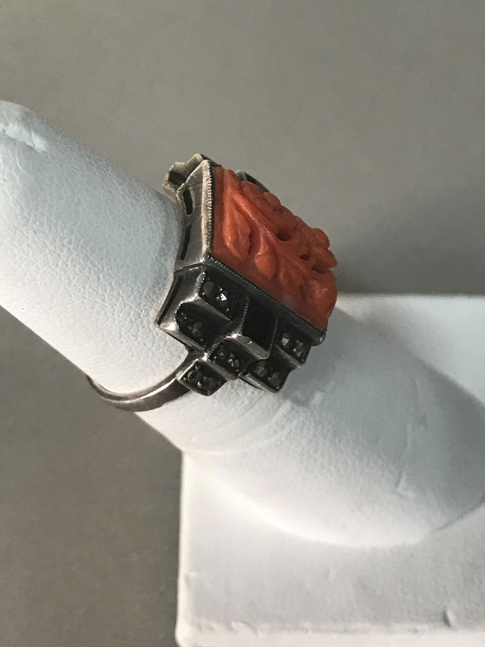 Vintage Sterling Silver and Coral Ring Made in Germany (1 of 2)