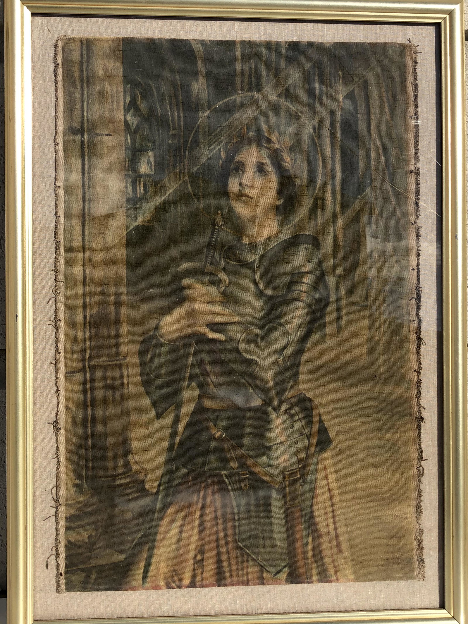 Joan of ARC, French Painting On Old Canvas: Joan of ARC, French Painting On Old Canvas 25 X 36