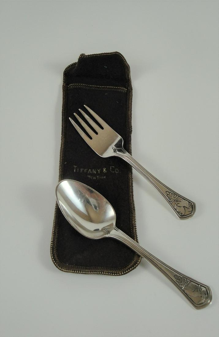 Child's Bunny & Rooster Silver Spoon and Fork Set by (1 of 5)