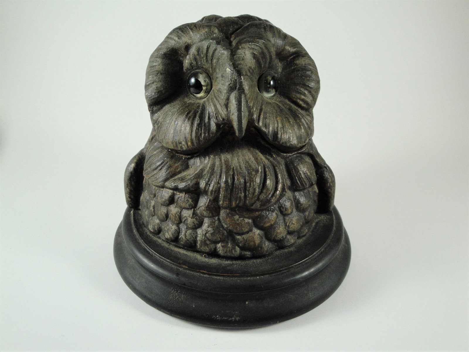 Early Desktop Figural Owl Inkwell on Oval Wooden Base. (1 of 7)