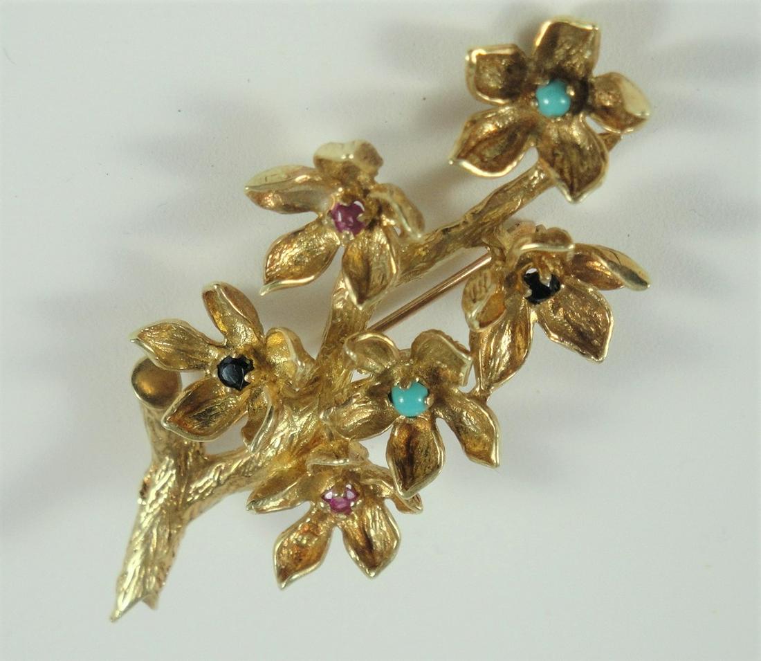 Broach / Pin. 14 Kt. Yellow Gold Flower and Branch (1 of 5)