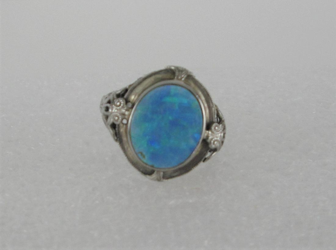 Ladies Ring: 14 Kt. White Gold and Opal Ring. (1 of 4)