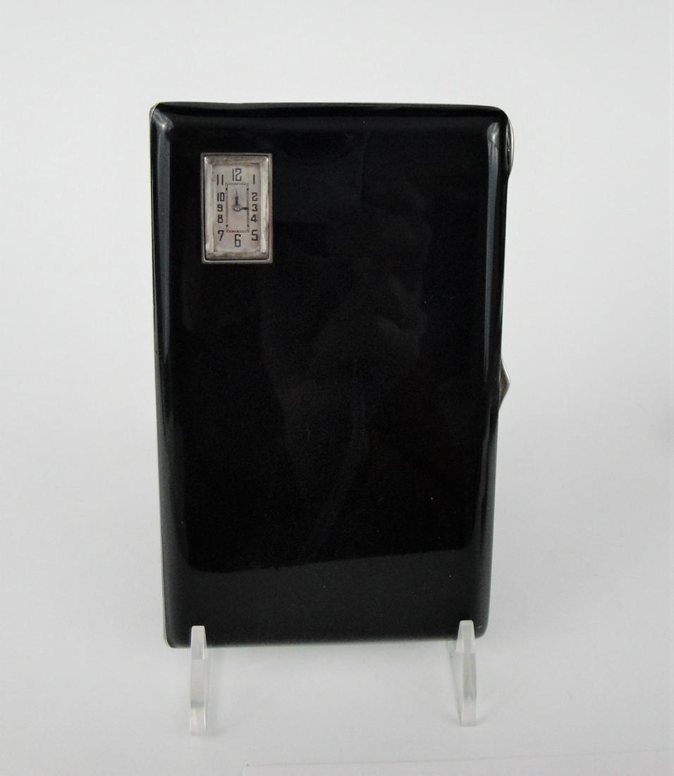 Large Art Deco silver card/cigarette case with watch by (1 of 8)