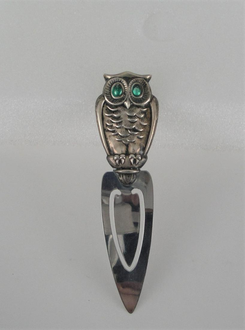Gorham Silver Book Mark Surmounted by an Owl with Green (1 of 3)