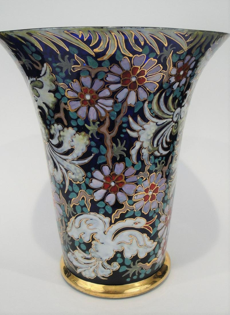 Large Moser Polychrome Enameled Cobalt Glass Vase . (1 of 6)