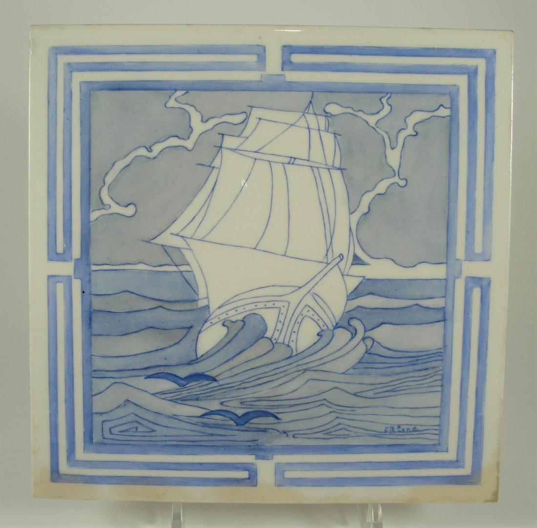 Robertson Art Tile Company "Ship at Sail" Art Tile, (1 of 6)