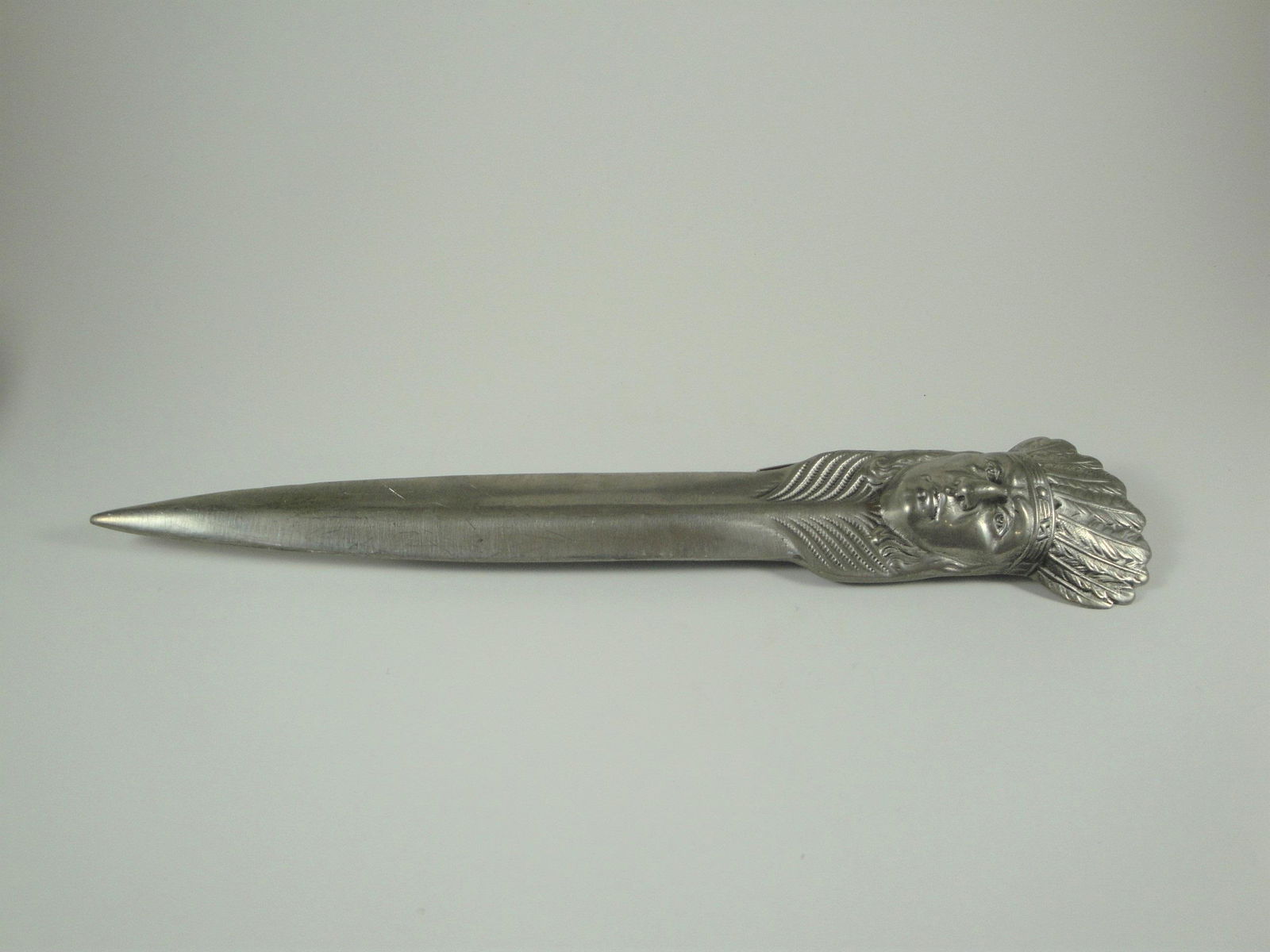 Antique Pewter Letter Opener of Indian Chief Motif. (1 of 4)