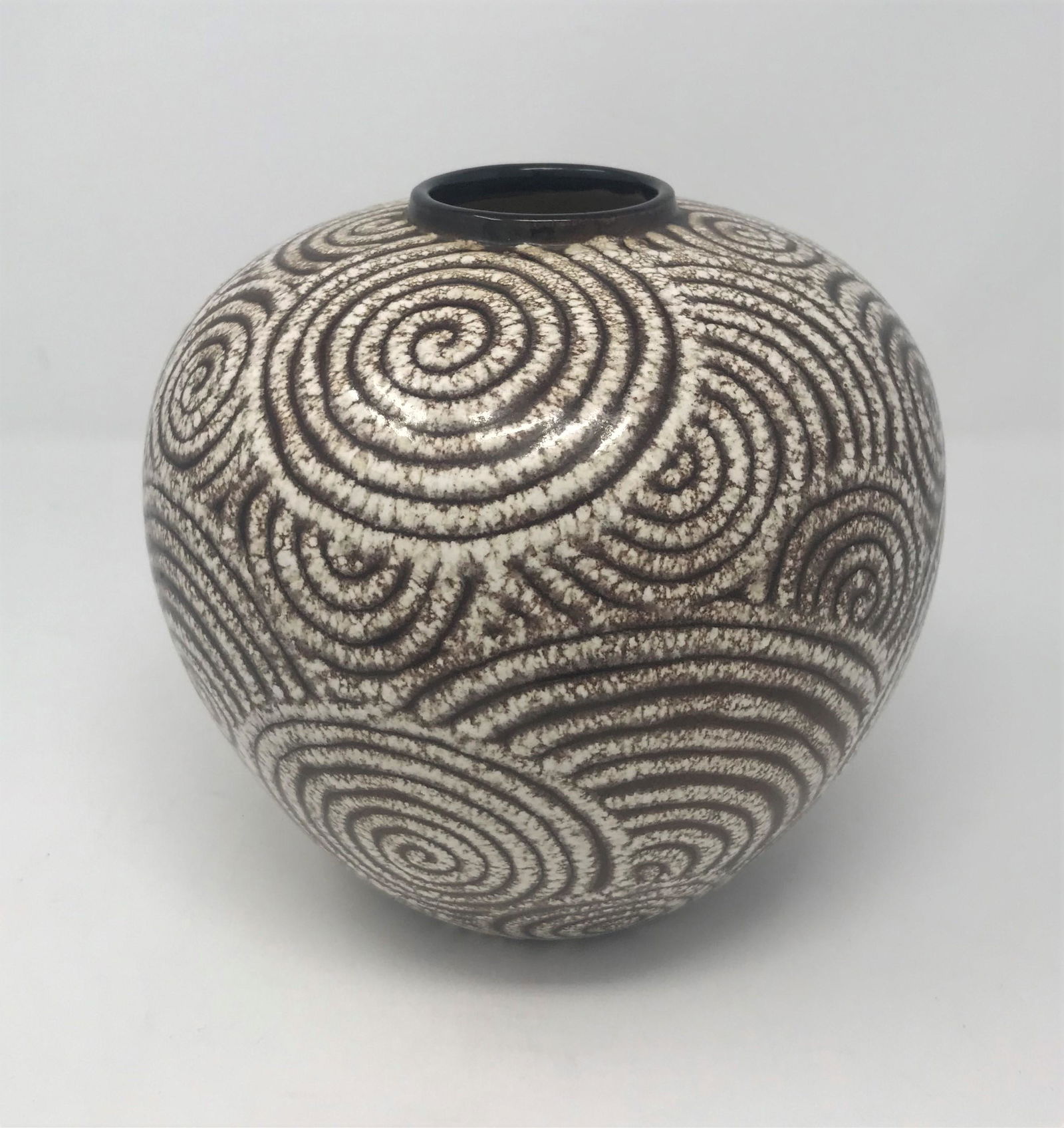 French Earthenware Vase in Raised Overlapping Swirll (1 of 3)