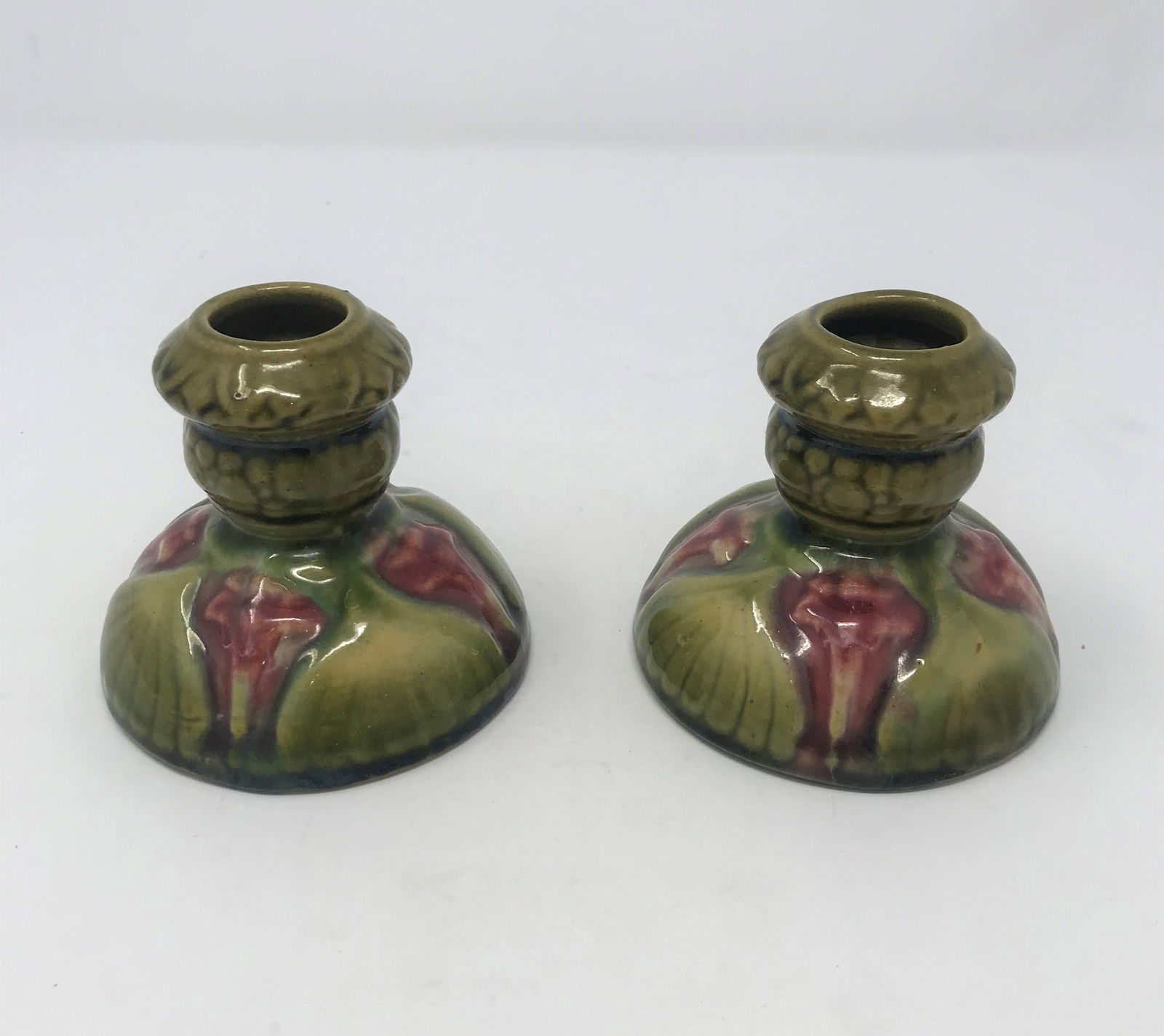Brush McCoy Majolica Amarylis Candlesticks -Mint Condition. (1 of 3)
