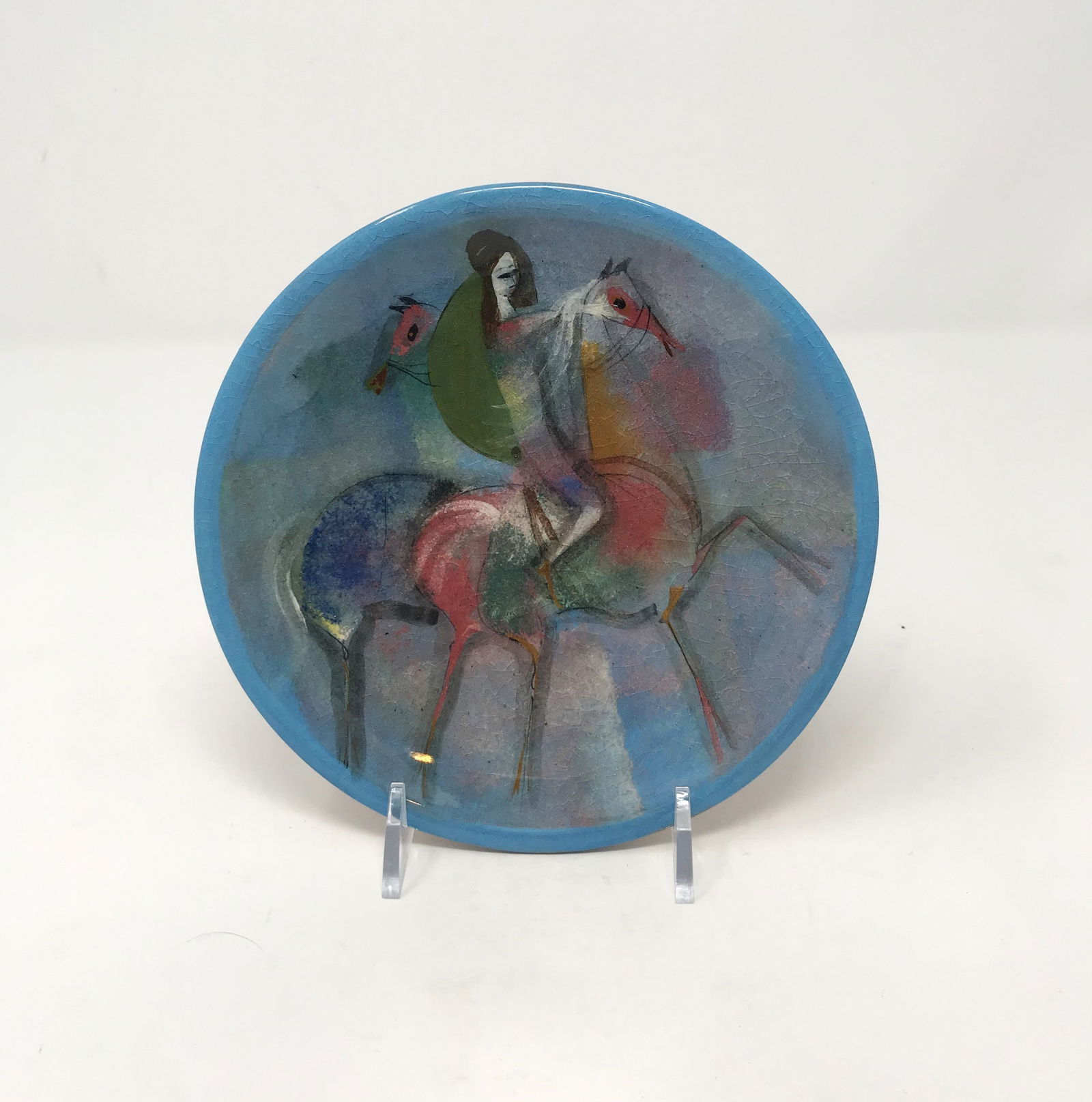 Polia Pillin (1909-1992) MCM  Ceramic Dish with Two Horse and Female Rider. (1 of 3)