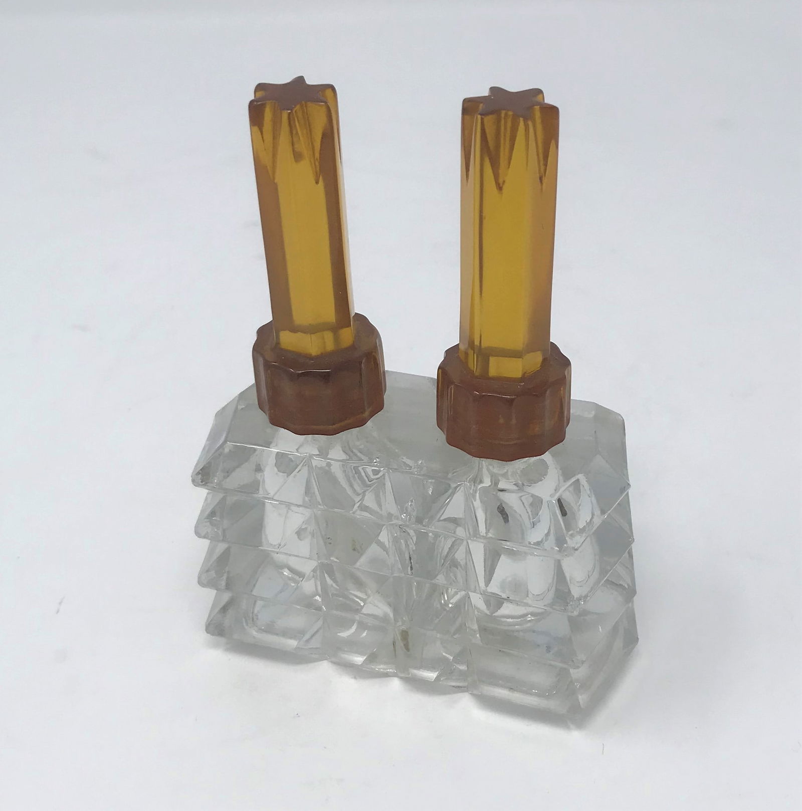 Vintage Art Deco Twin Lidded Crystal Perfume Bottle, c. 1930's. (1 of 3)