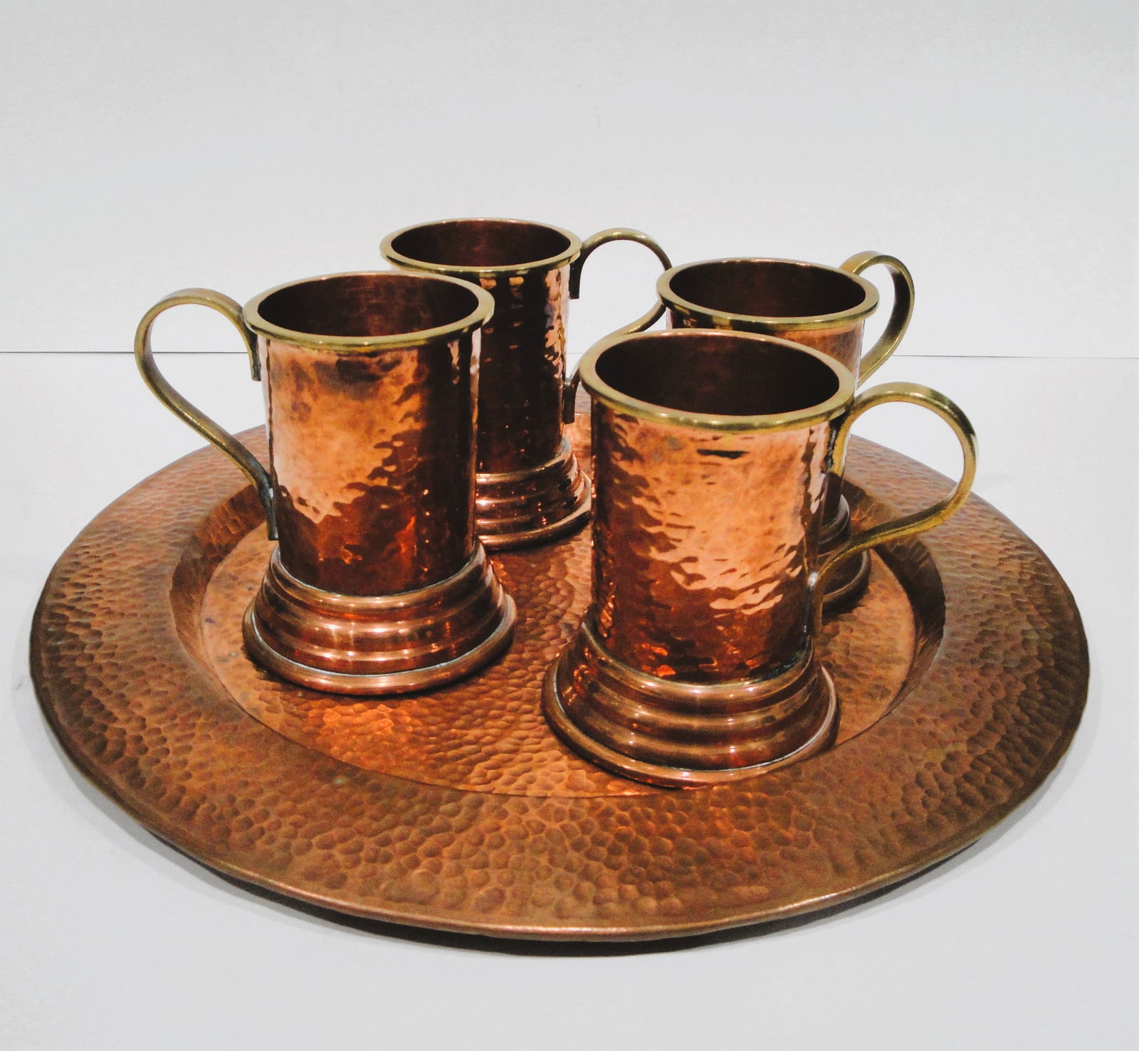 Vintage Mexican Hand Hammered Drinking Cups and Serving Tray, Circa 1950. (1 of 5)