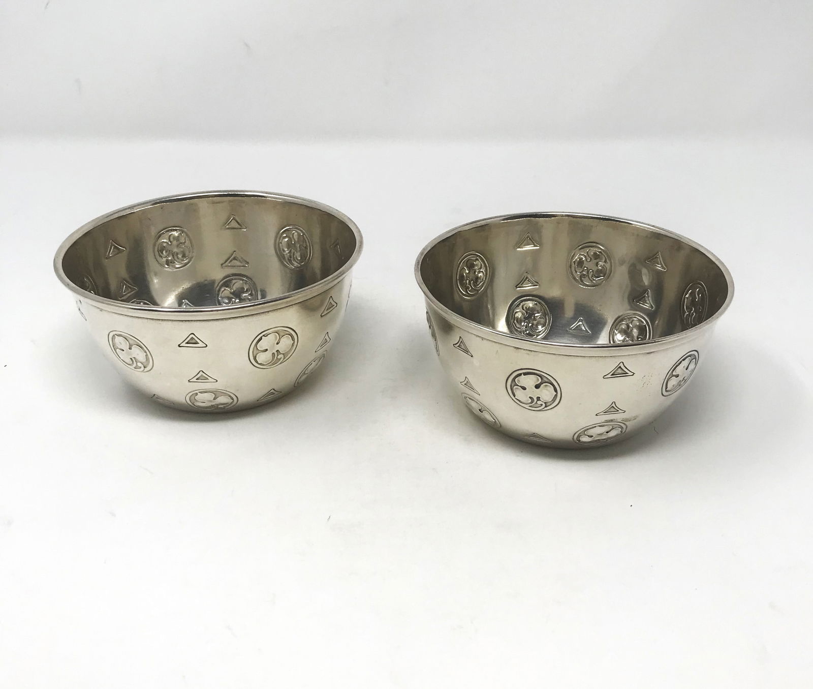Pair of Austrian Silver Plate Fruit Bowls, c. 1895.: A matched pair of Austrian high-quality silver plate fruit bowls by the firm "Berndorf Metalware Factory Arthur Krupp A.G" (commonly referred to as BMF Arthur Krupp), circa 1895. Dimensions: 2 1/2 in.