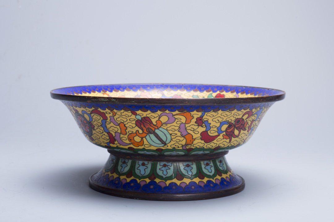 A Bronze Cloisonne Dragon Pattern Bowl: Mouth-Diameter: 17.8cm; Height: 7cm; Weight: 402g