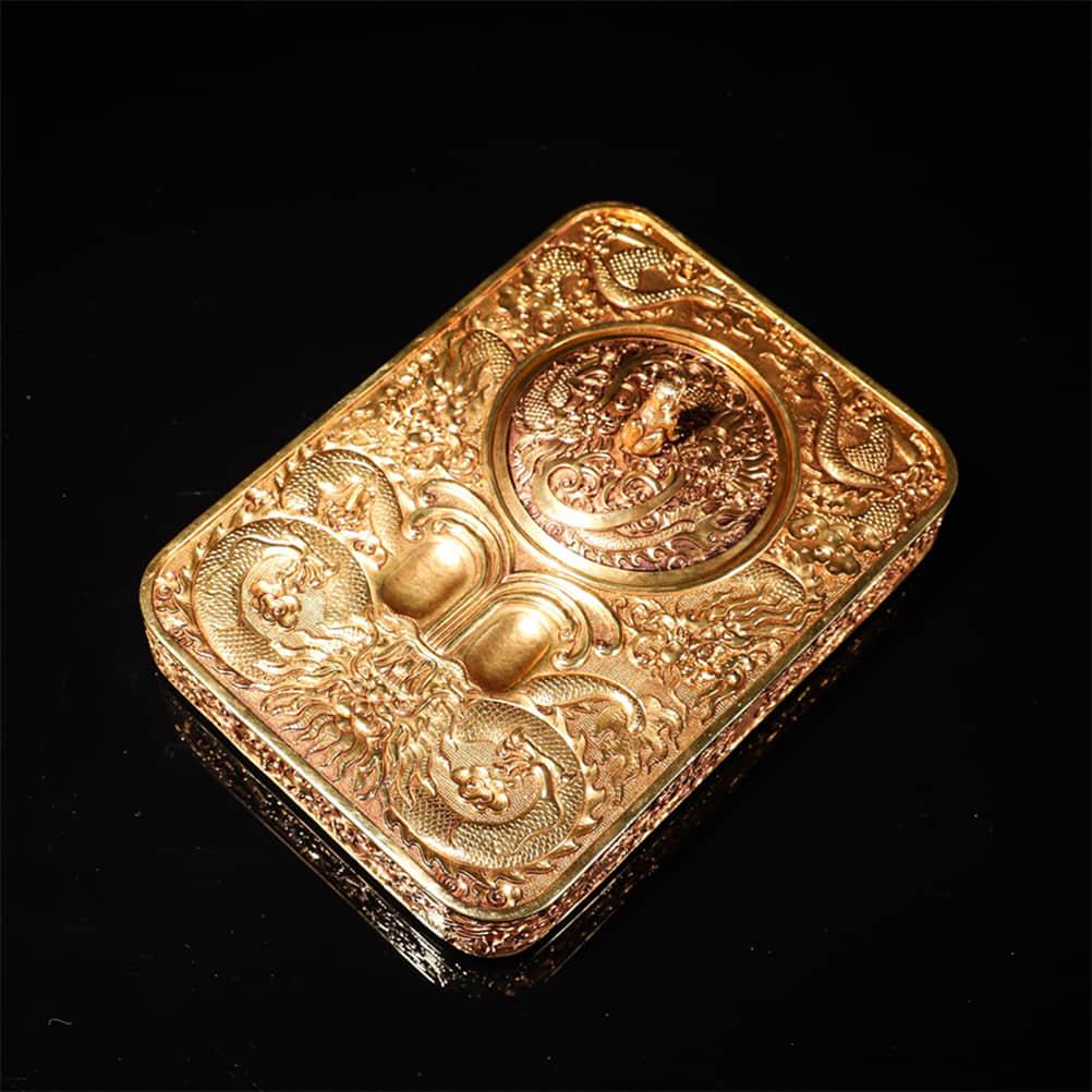 A Dragon Pattern Gild Bronze Square Inkstone: A Dragon Pattern Gild Bronze Square Inkstone1500