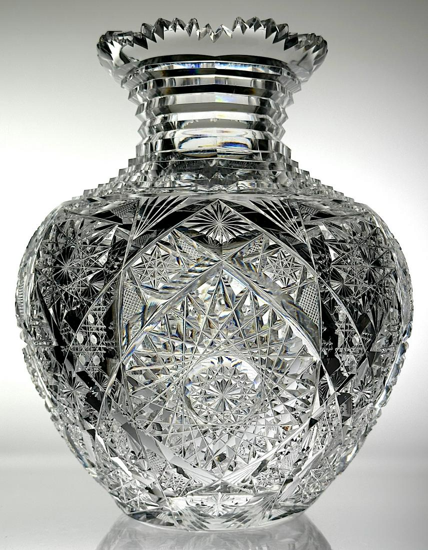 T.B. Clark Mistletoe ABP Cut Glass Bulbous Vase Ca. 1905 (1 of 5)