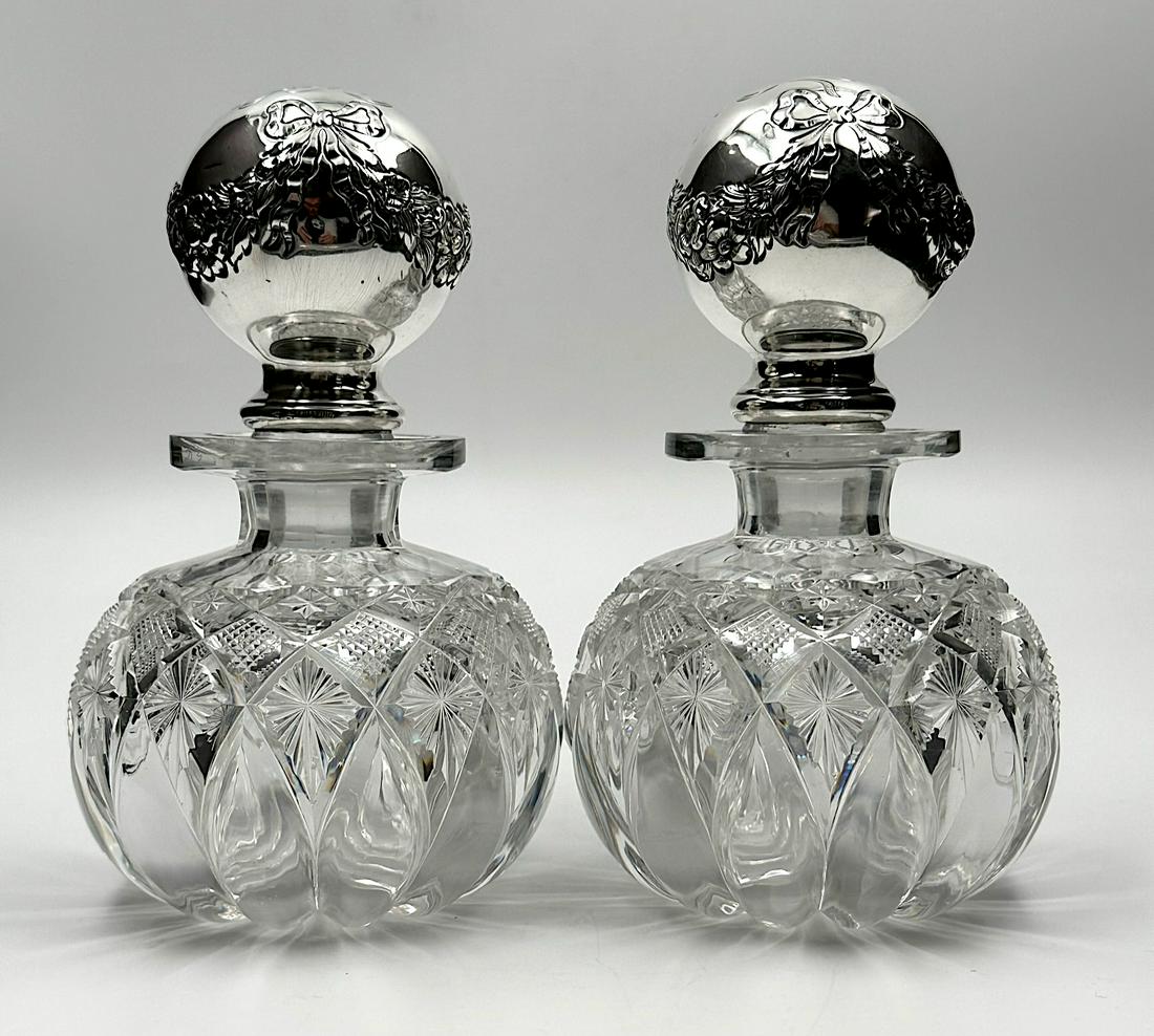 Pair of Cut Glass Colognes by L. Straus, Gorham Sterling Stoppers (1 of 4)