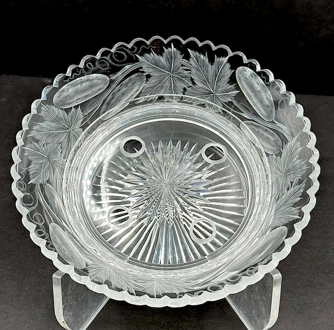 Rare ABP 2 Part Cut & Engraved Glass Cucumber Dish (1 of 4)