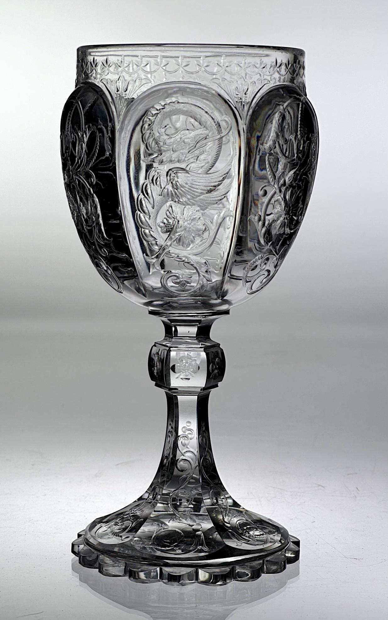 Stevens & Williams Cut Glass Wine Stem: This is a beautiful English cut glass wine stem by Stevens & Williams. This was the same design used for the well known E. H. Gary set ordered by Tiffany & Co. However, this stem does not have a monog