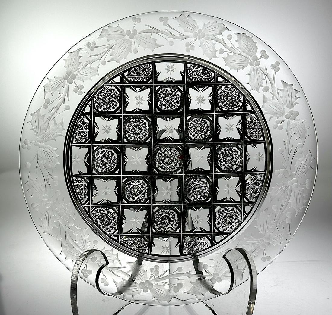 Rare Sgnd Sinclaire Snowflake & Holly Cut Glass 7" Plate (1 of 2)