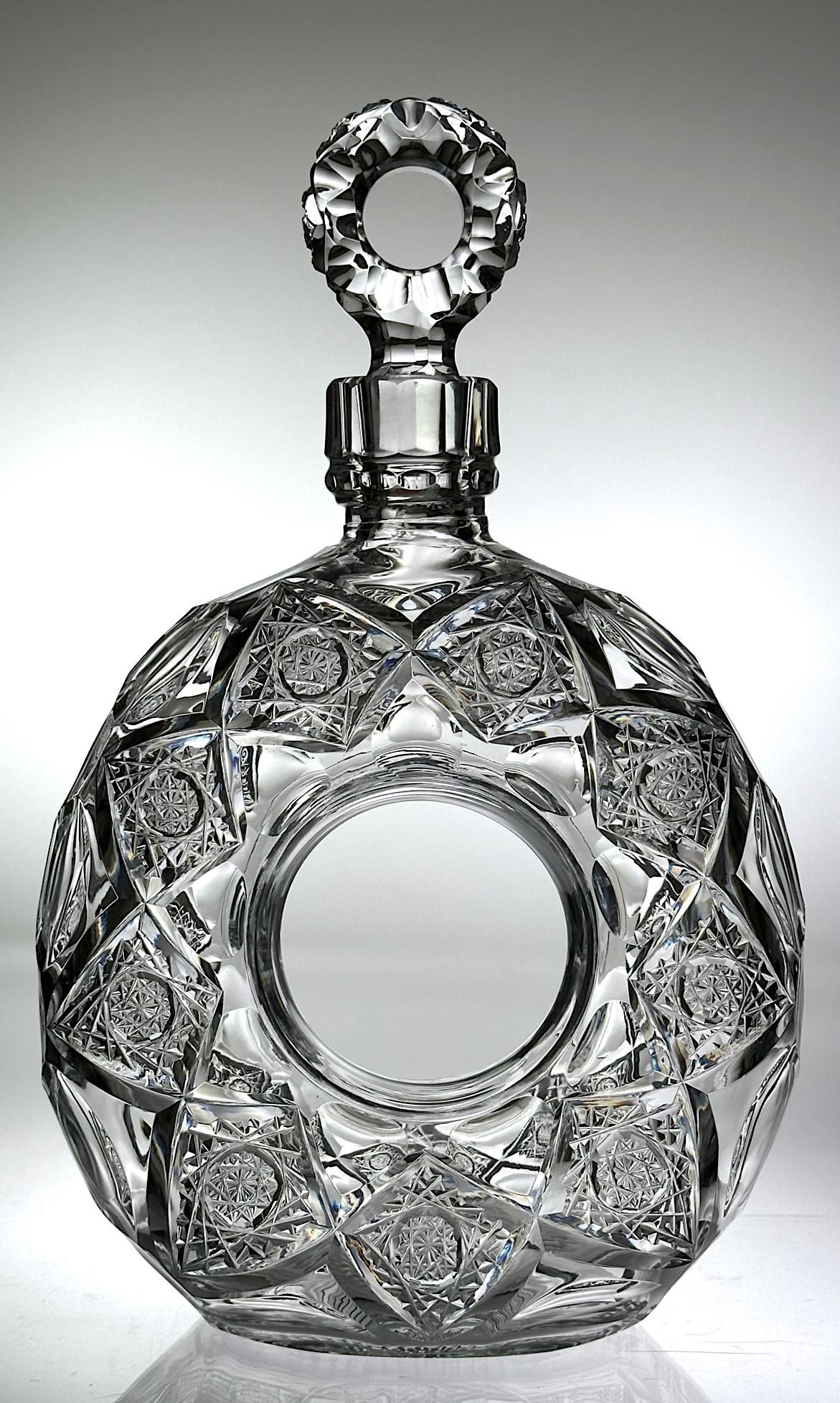 Rare Sgnd Hawkes Queens Cut Glass Donut Shape Decanter (1 of 6)