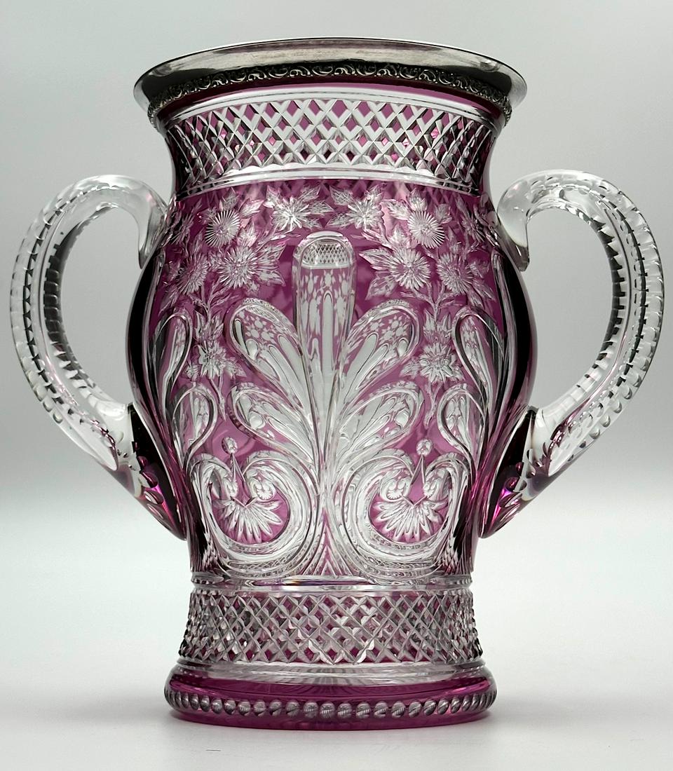 Stevens & Williams Cut Glass Two Handled Vase Sterling Rim (1 of 5)