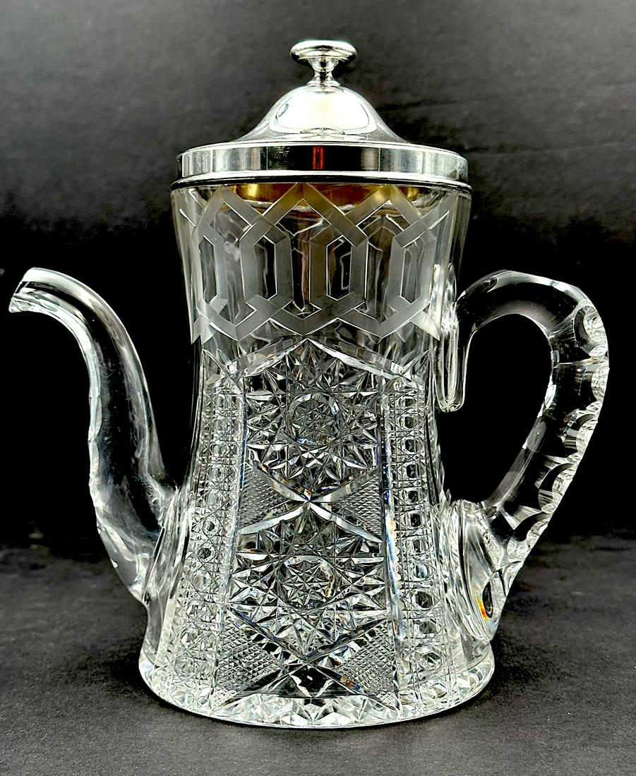 Meriden Alhambra Cut Glass Coffee Pot Wilcox Sterling Lid (1 of 6)