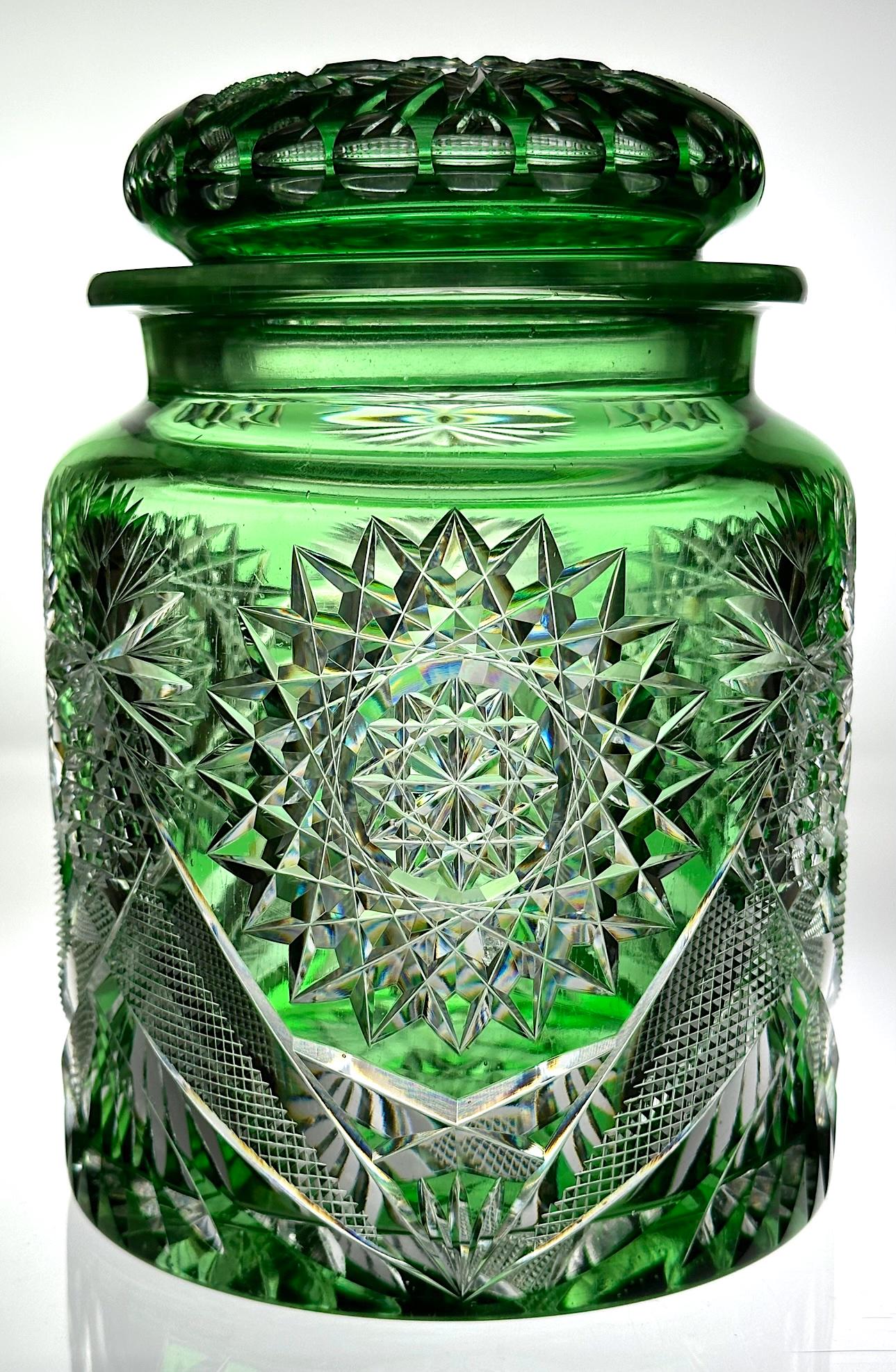 Shotton Glass Works Green-Clear Cut Glass Humidor (1 of 4)