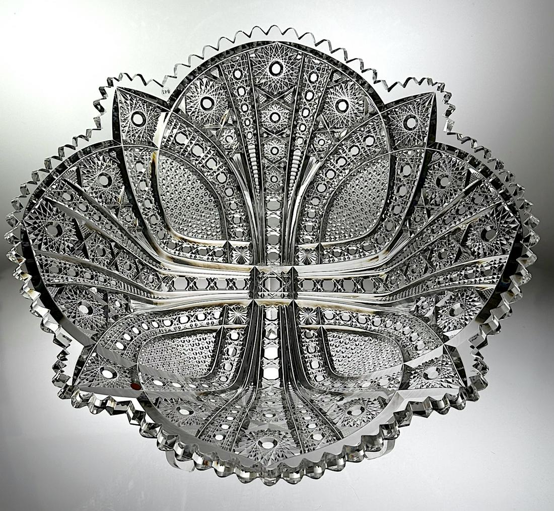 Rare Sgnd WC Anderson Libbey Aztec Flared Cut Glass Bowl (1 of 4)