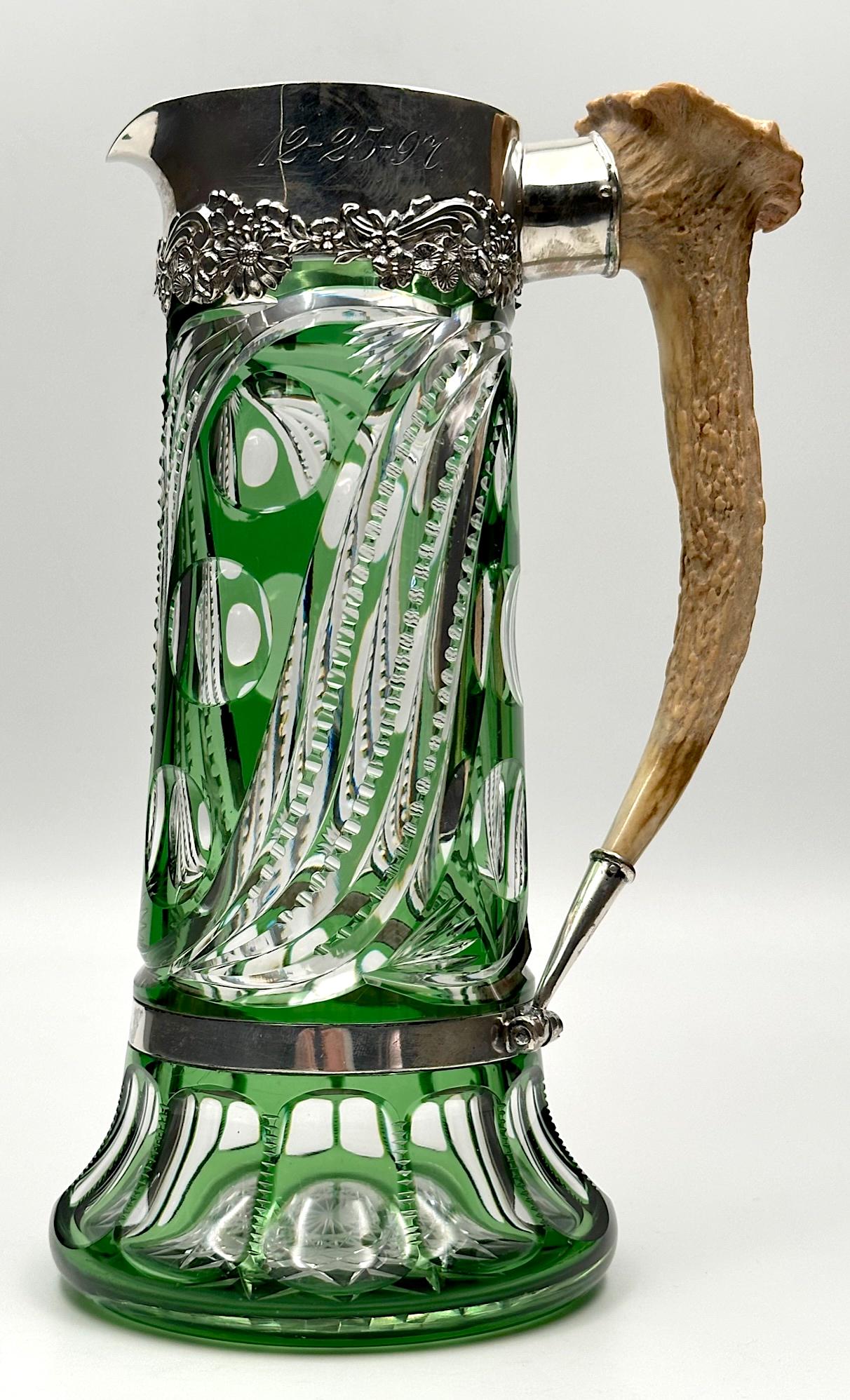 Green-Clear Cut Glass Pitcher With Gorham Sterling (1 of 7)