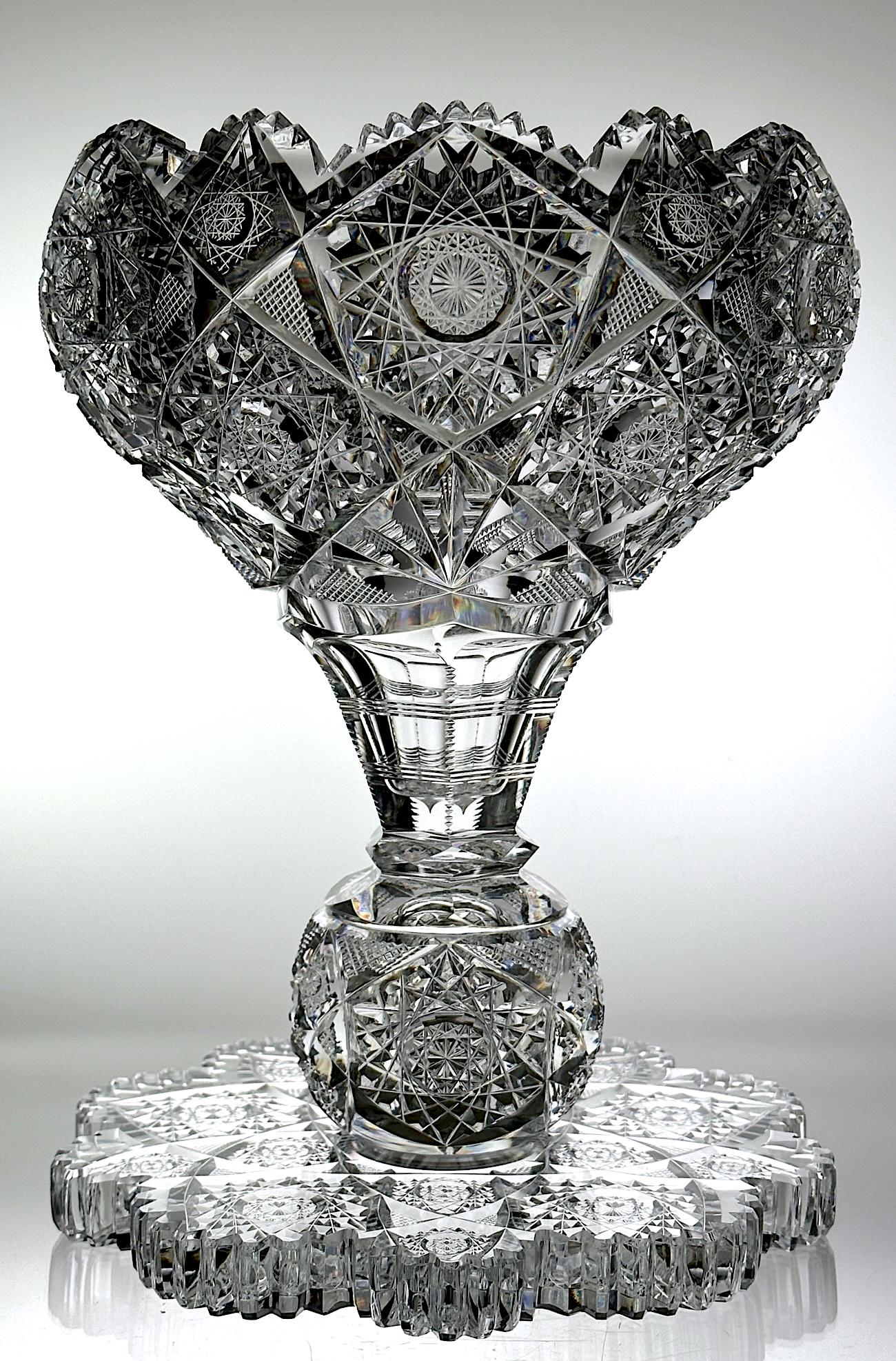 Rare Hawkes Lorraine Cut Glass 2 Part Footed Vase (1 of 8)