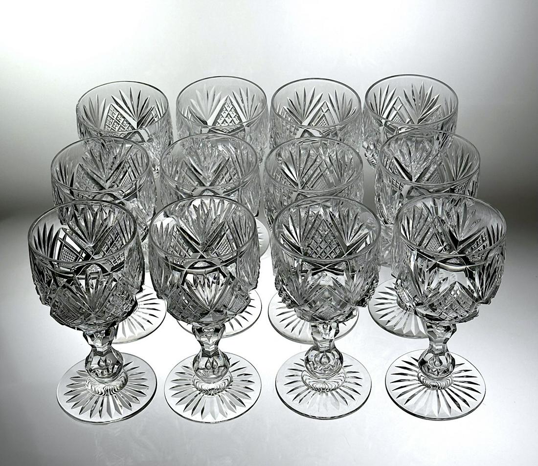 Set of 12 Cut Glass Claret Stems Libbey Harvard (1 of 4)