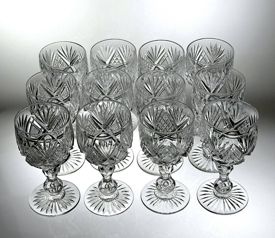 Set Of 12 Cut Glass Claret Stems Libbey Harvard Auction