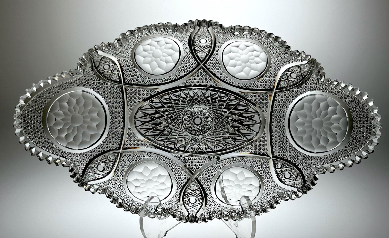 Rare Meriden Rose Window Cut Glass 18" Tray (1 of 3)