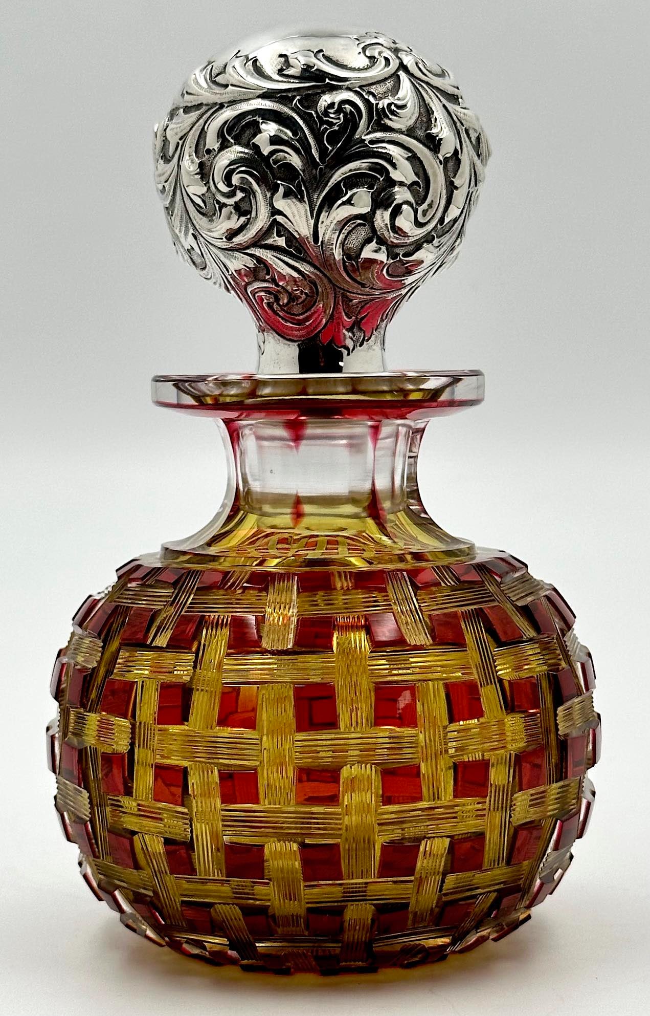 ABP Cut Glass Perfume Basketweave 3 Color With Sterling Top (1 of 3)