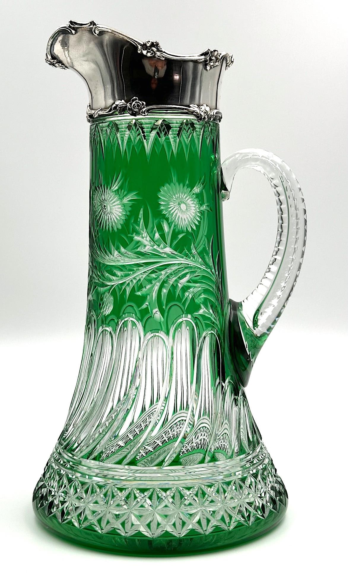Stevens & Williams Cut Glass Green-Clear Pitcher Gorham (1 of 4)