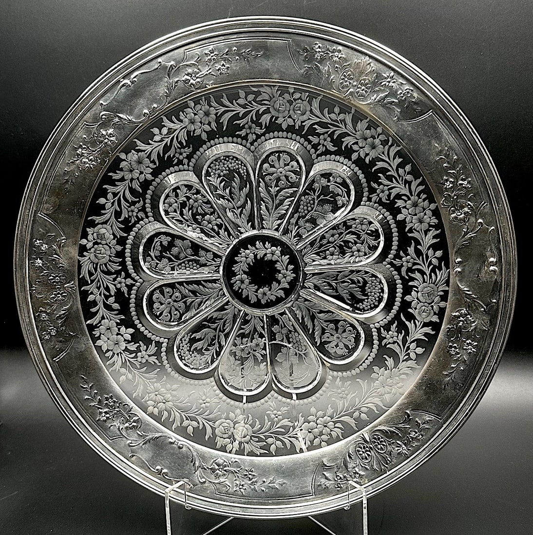 Rare Sinclaire Cut Glass Round Tray Gorham Sterling (1 of 4)