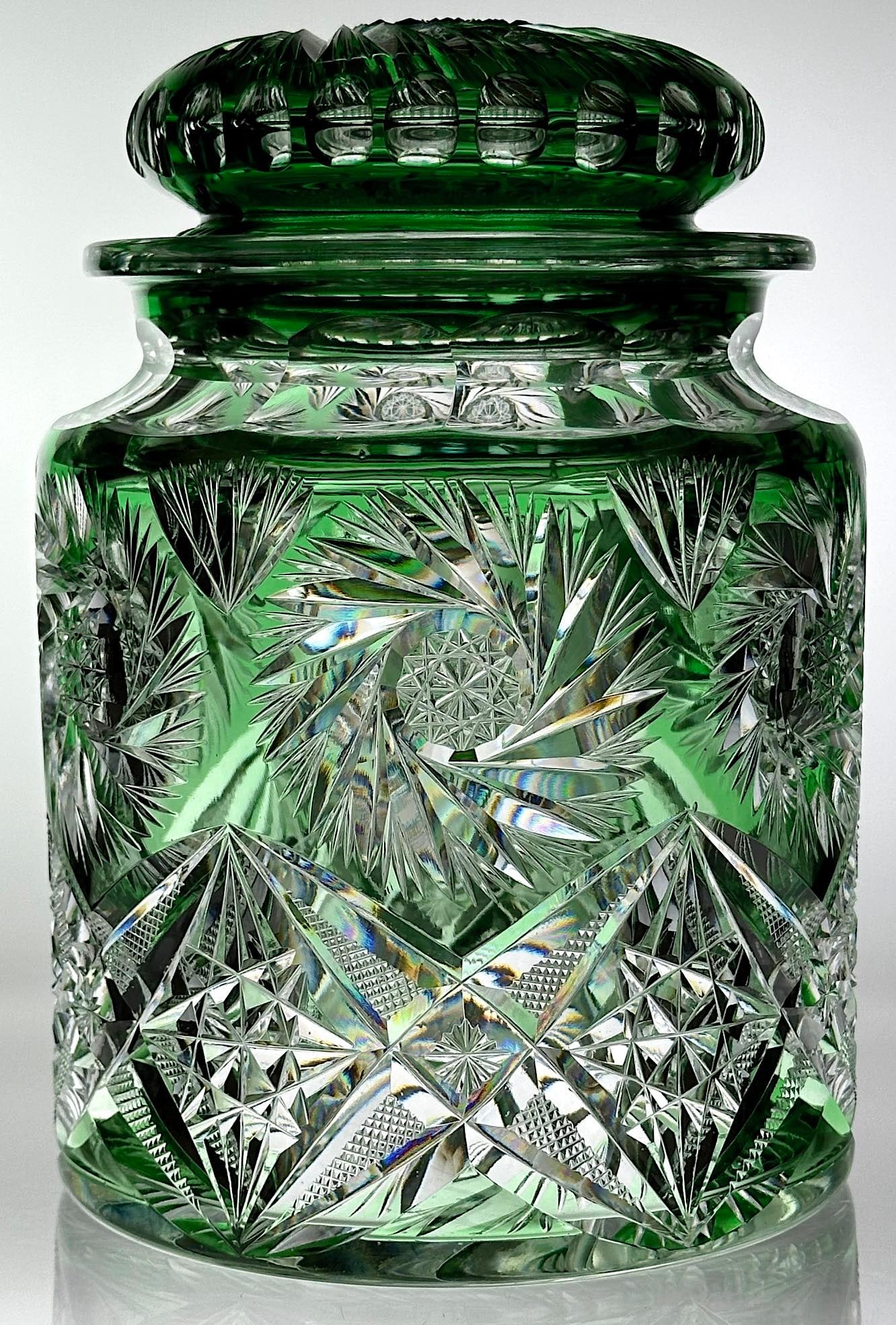 Quaker City Laurel Cut Glass Green to Clear Humidor (1 of 5)