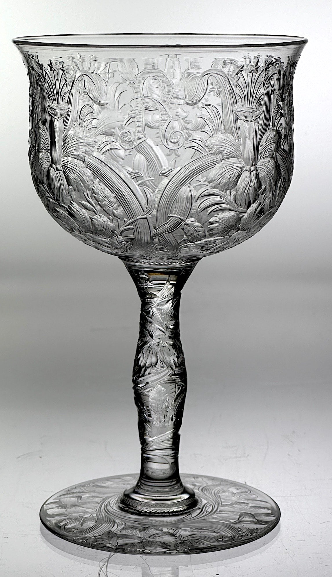 Signed Libbey Rock Crystal Cut Glass Water Goblet Rare (1 of 5)